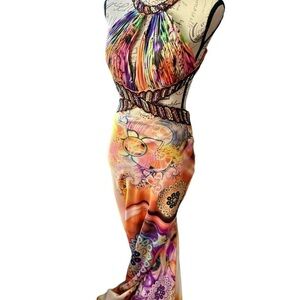 Long Flowy Unique Designer Prom Dress With Beaded Cut Out Details